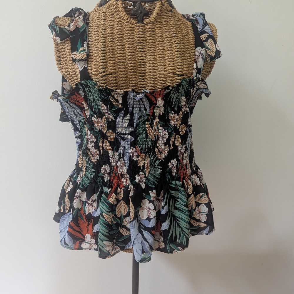 Rachel Zoe Black Floral Smocked Blouse